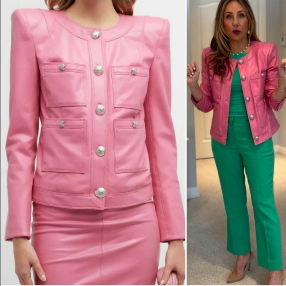 Veronica beard ozuna faux leather blazer jacket pink size 2 new with tag